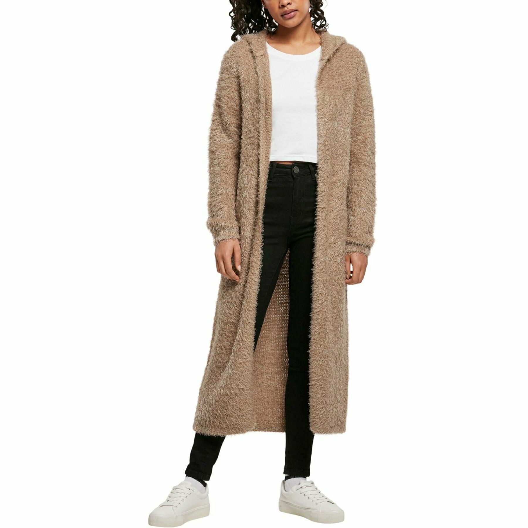 Women's long cardigan Urban Classics hooded feather-  large sizes