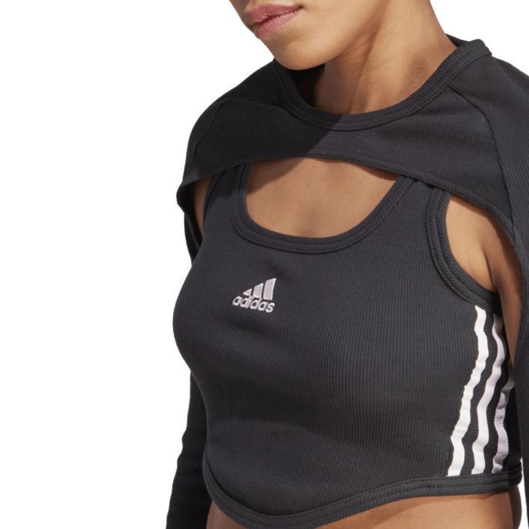 Women's slim-fit T-shirt with removable sleeves adidas Dance 3-Stripes