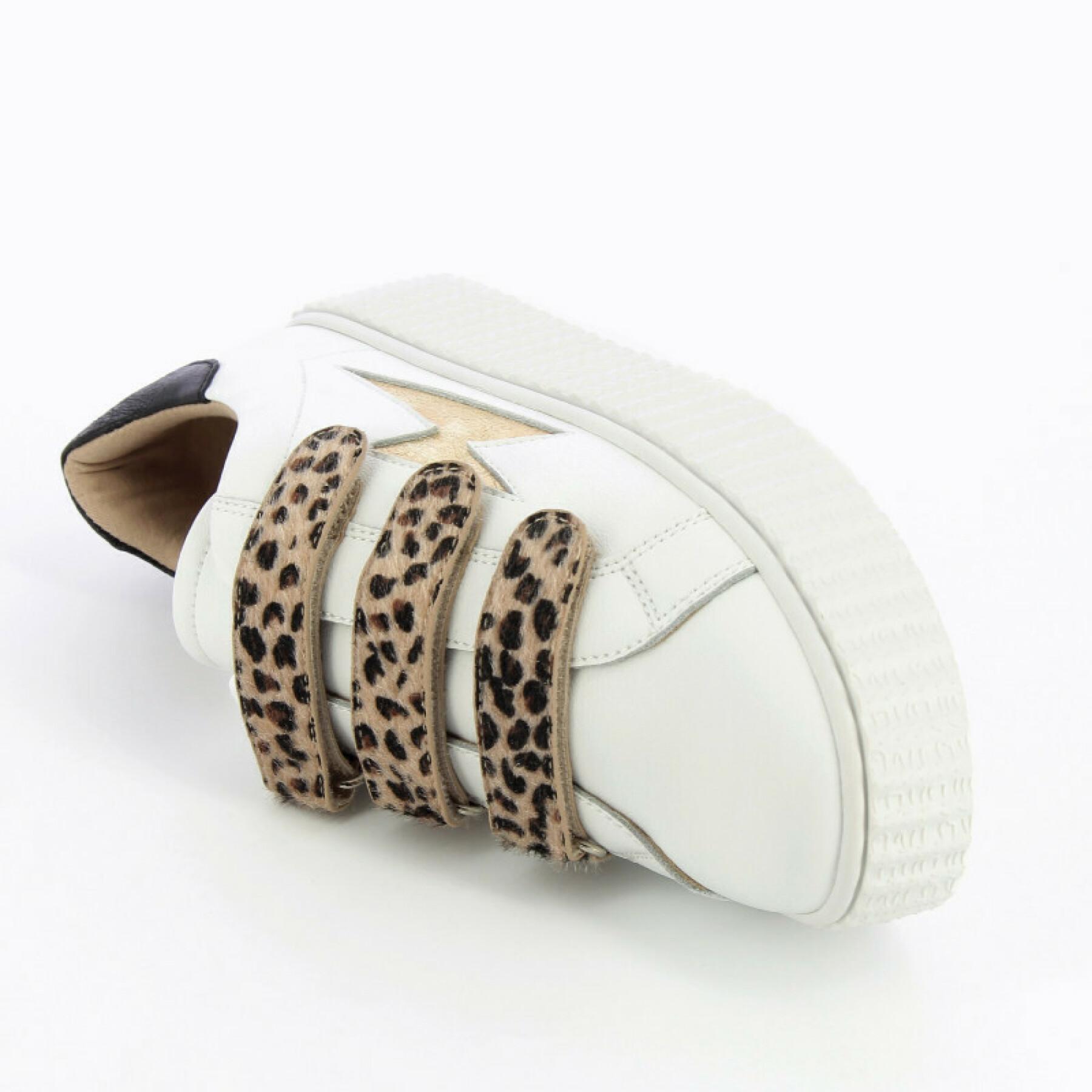Women's sneakers Vanessa Wu blanches en cuir à scratchs léopard