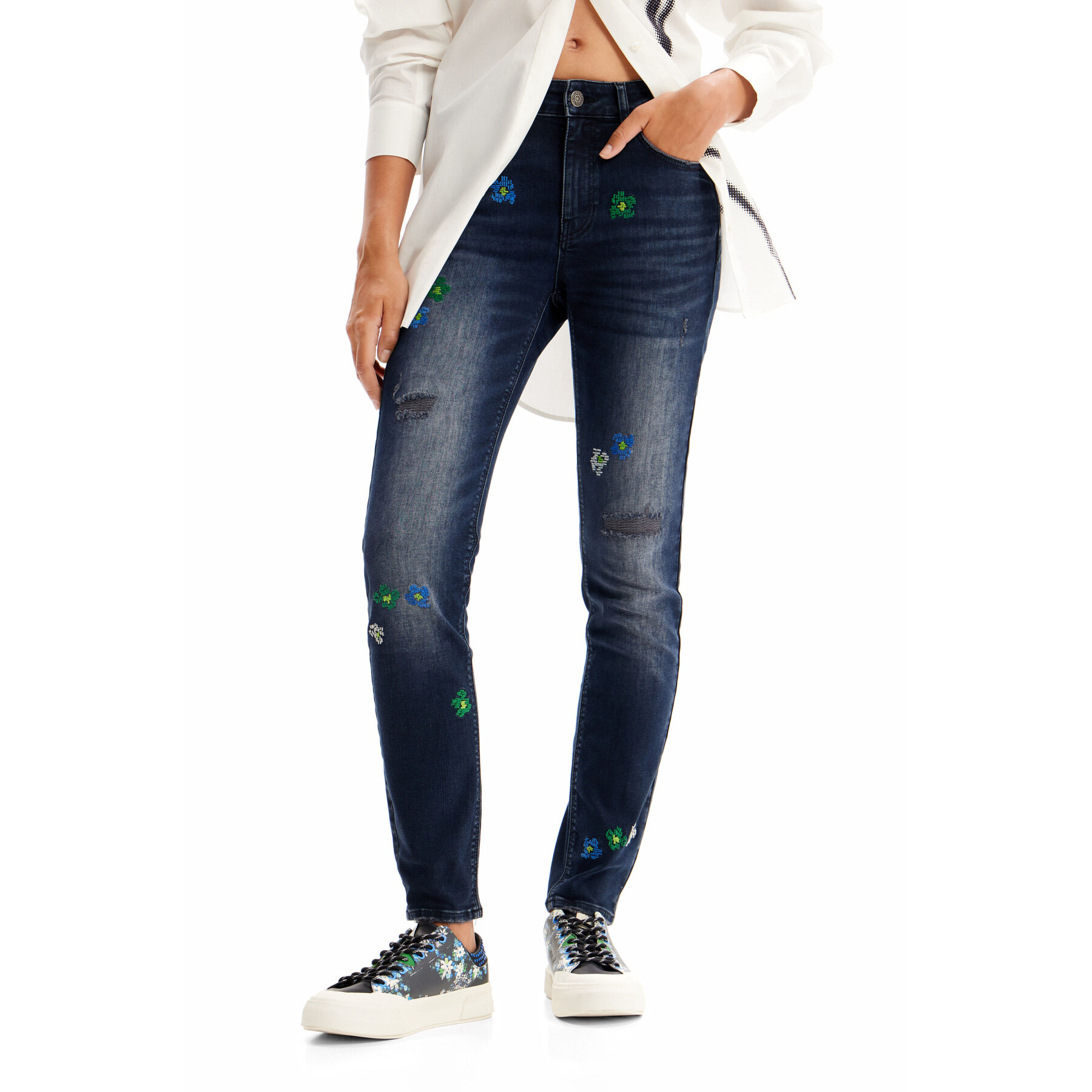 Women's embroidered skinny jeans Desigual Push-up