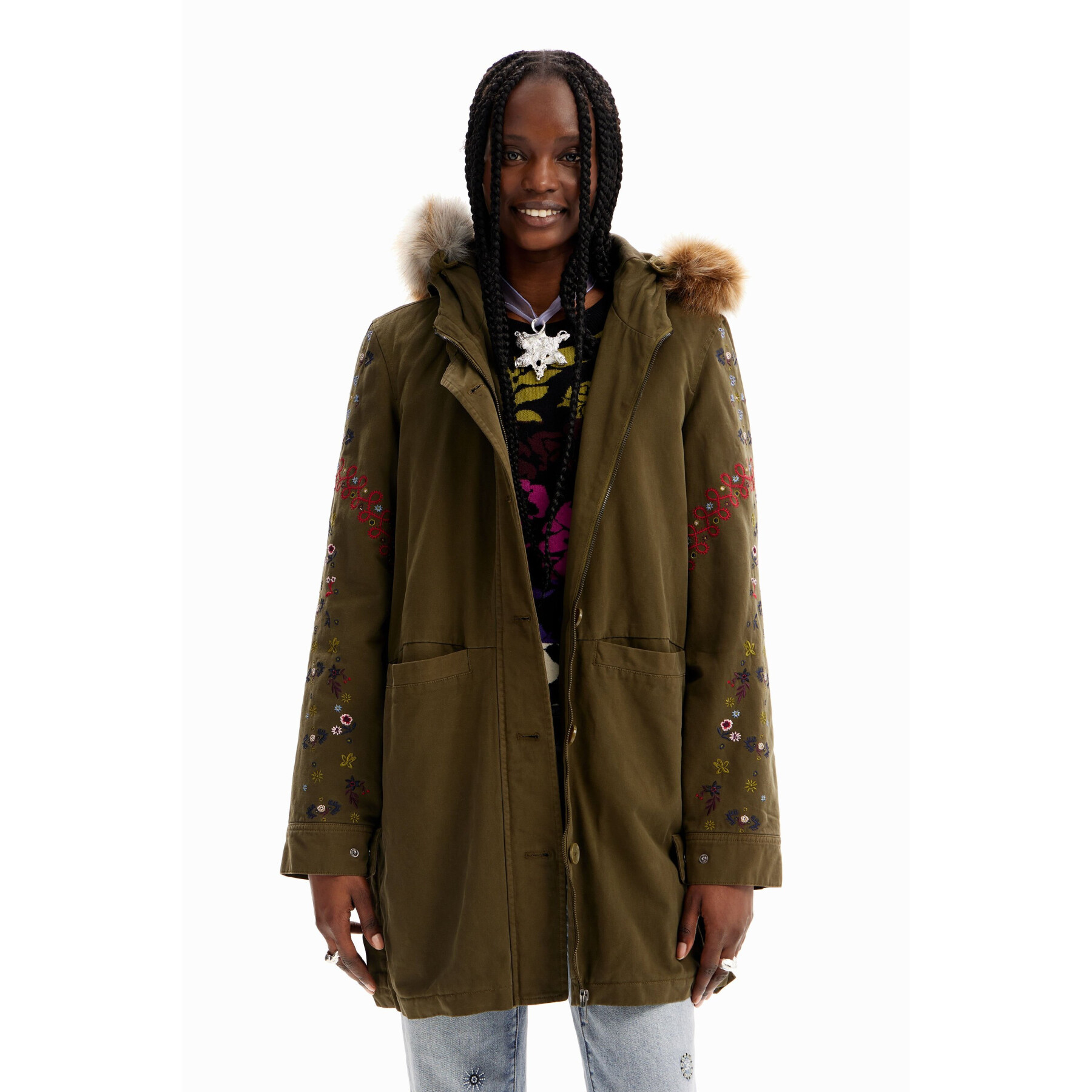 Women's embroidered hooded parka Desigual