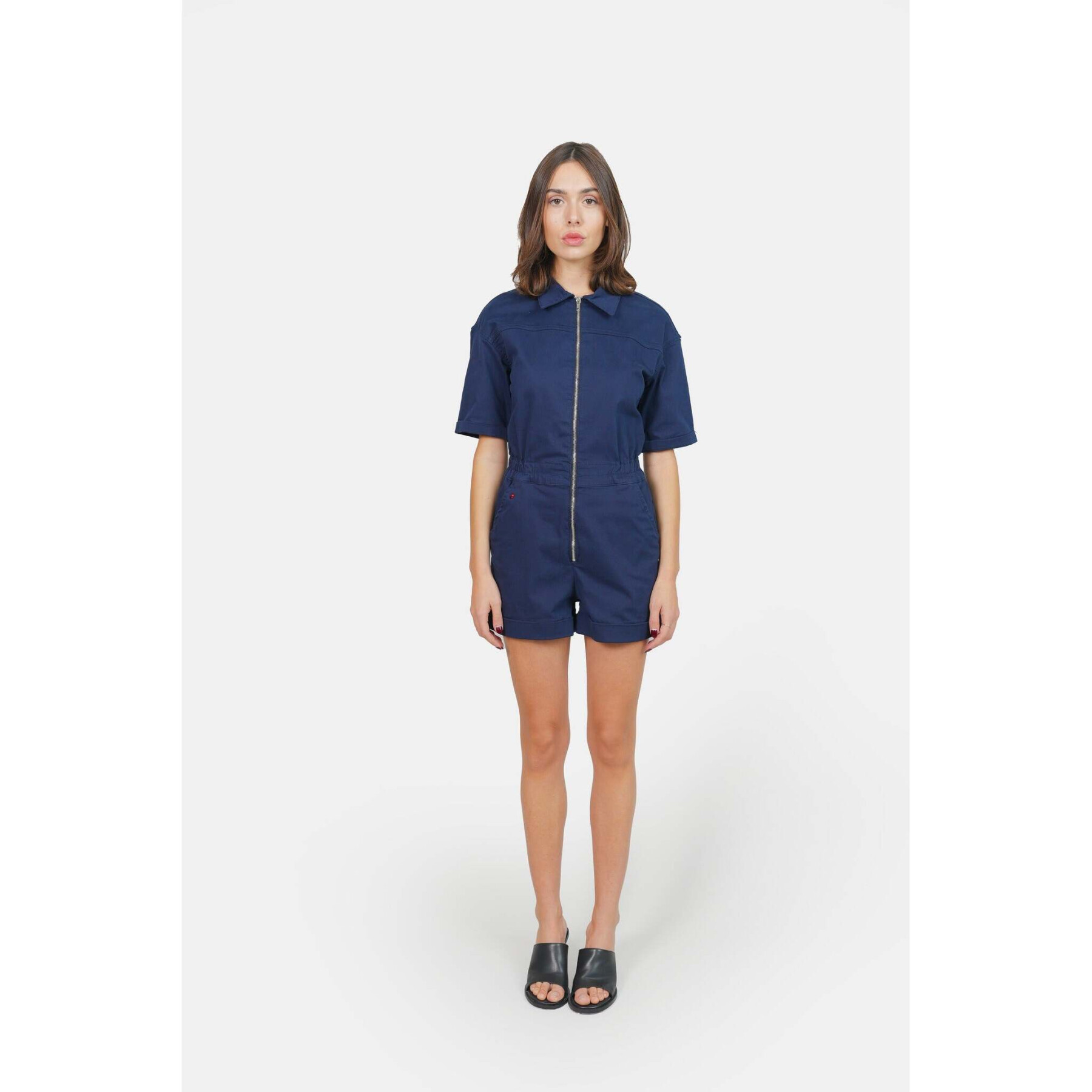 Women's blue cotton short-sleeved jumpsuit F.A.M. Paris Dolce