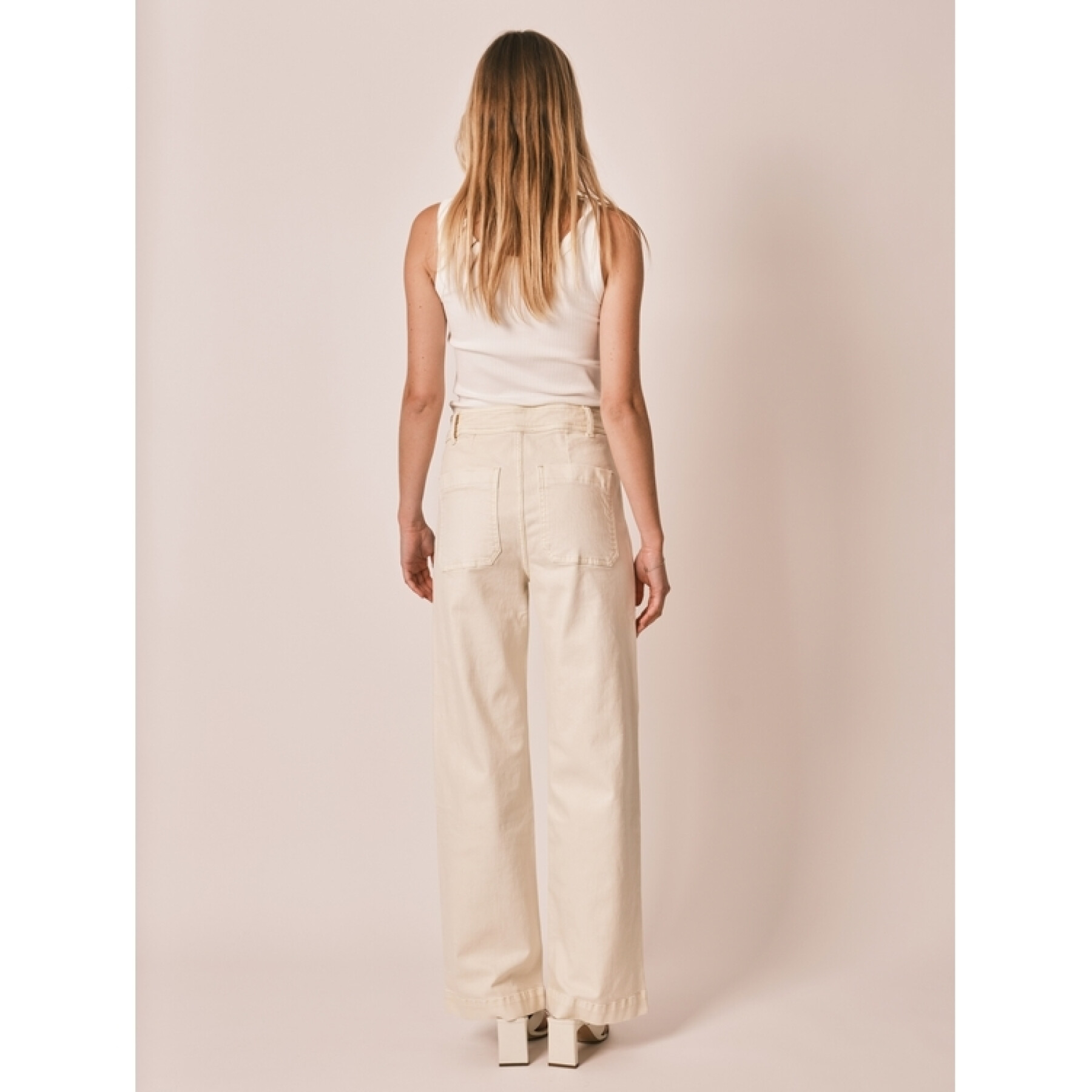 Women's ecru high-waisted stretch cotton flared jeans F.A.M. Paris Fauve
