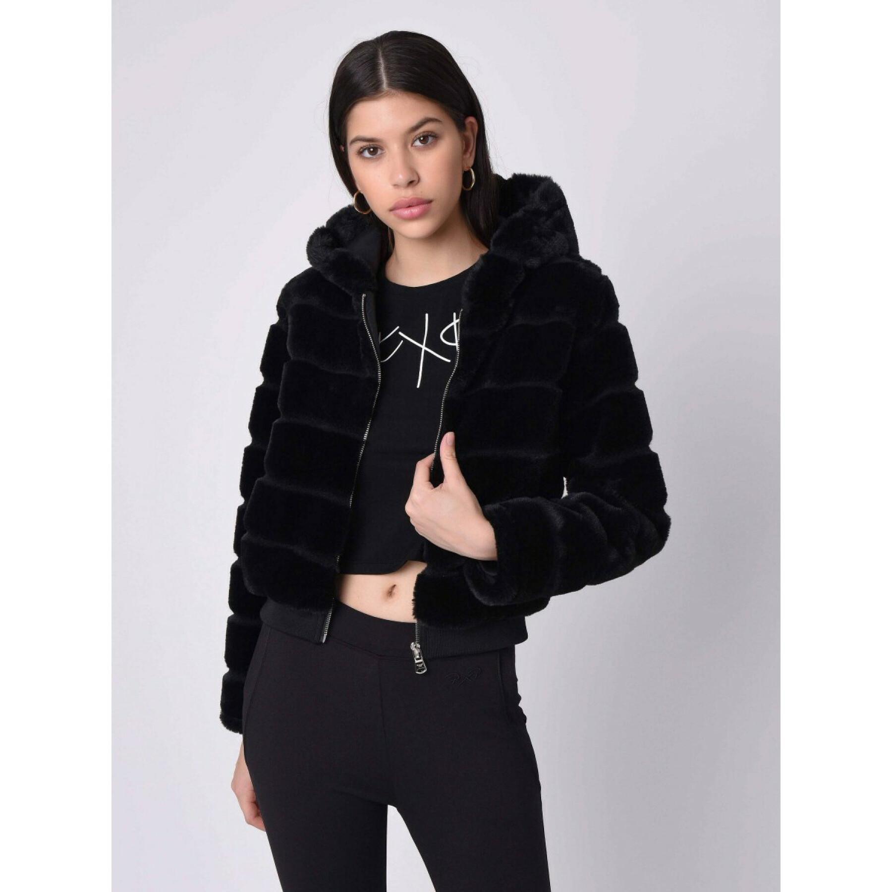 Short jacket with hood in imitation fur for women Project X Paris