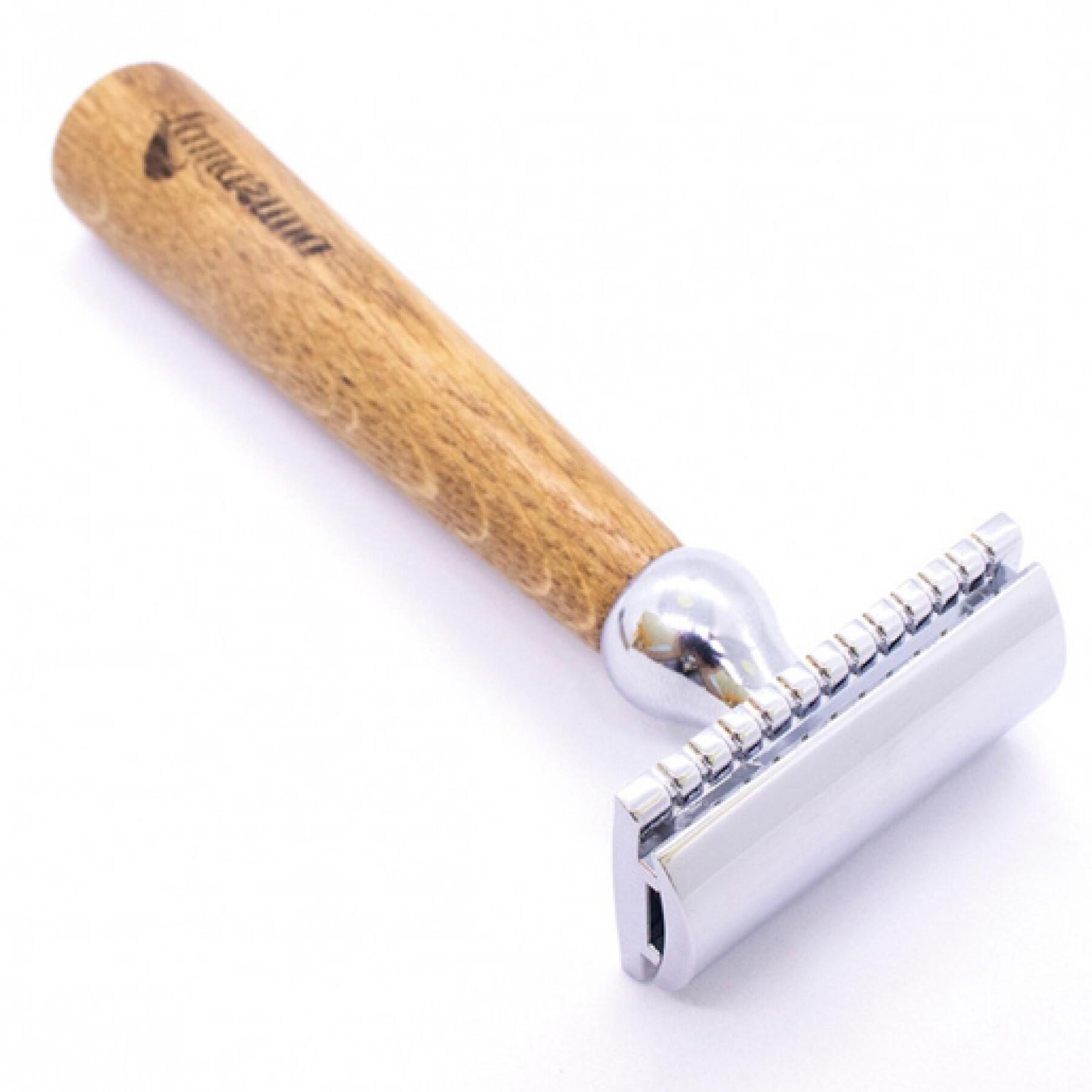 Refillable flat blade safety razor - oak handle Lamazuna