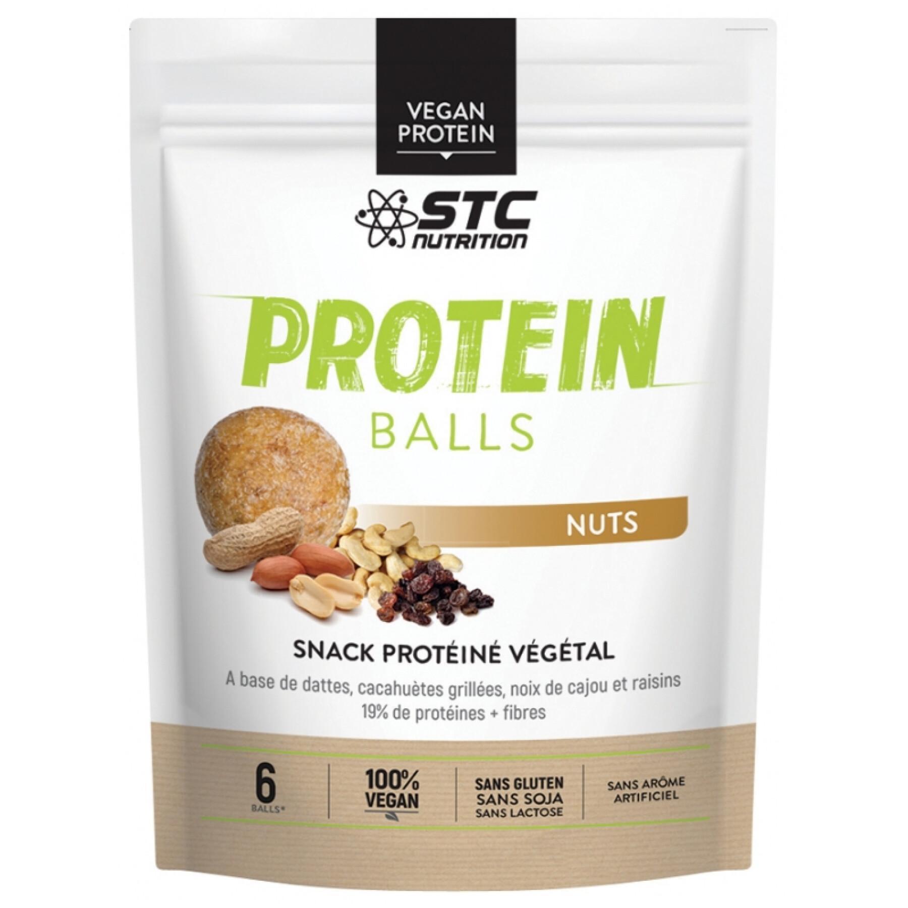 display of 8 bags of 6 protein balls STC Nutrition nuts