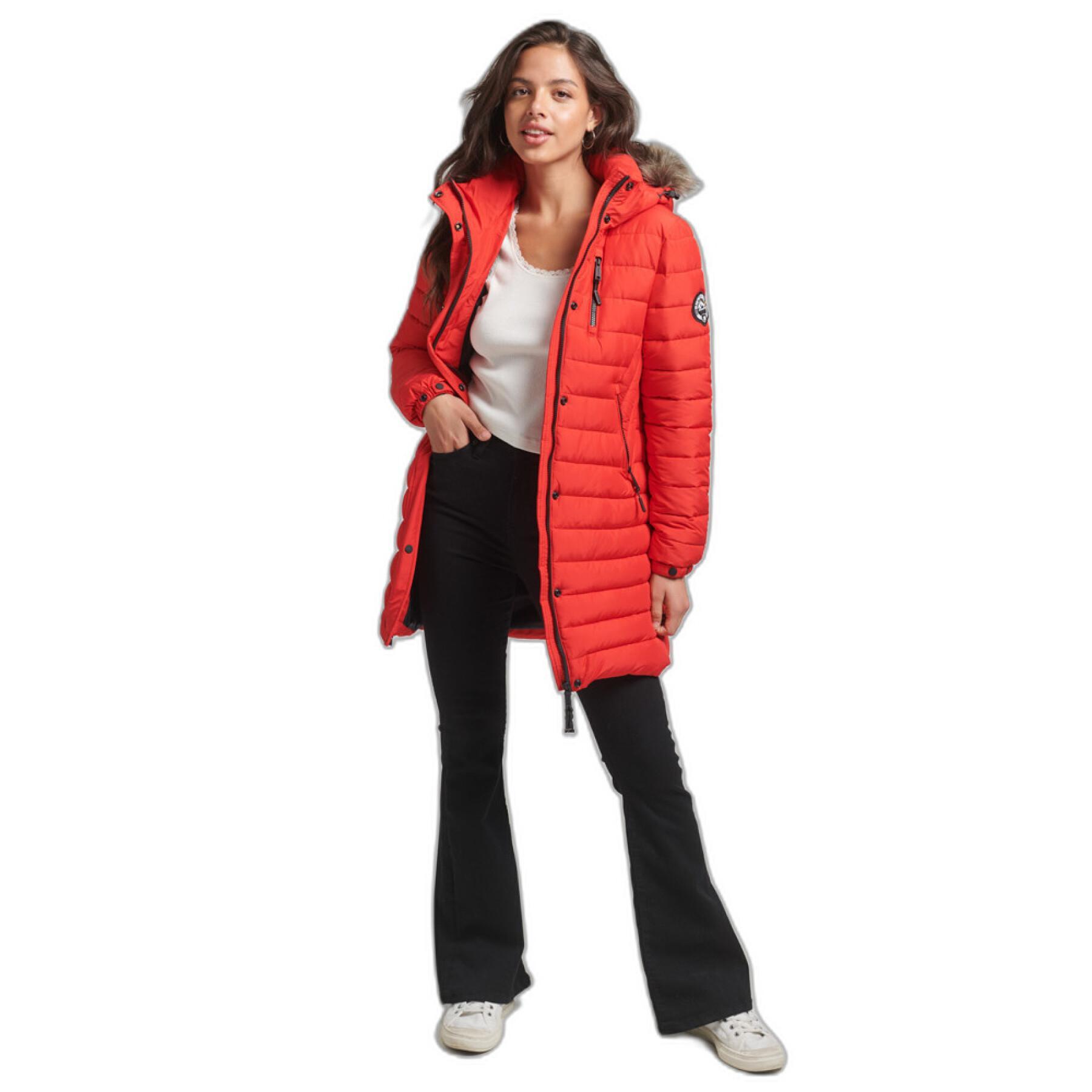 Mid-lengthHooded Puffer Jacket with fake fur for women Superdry