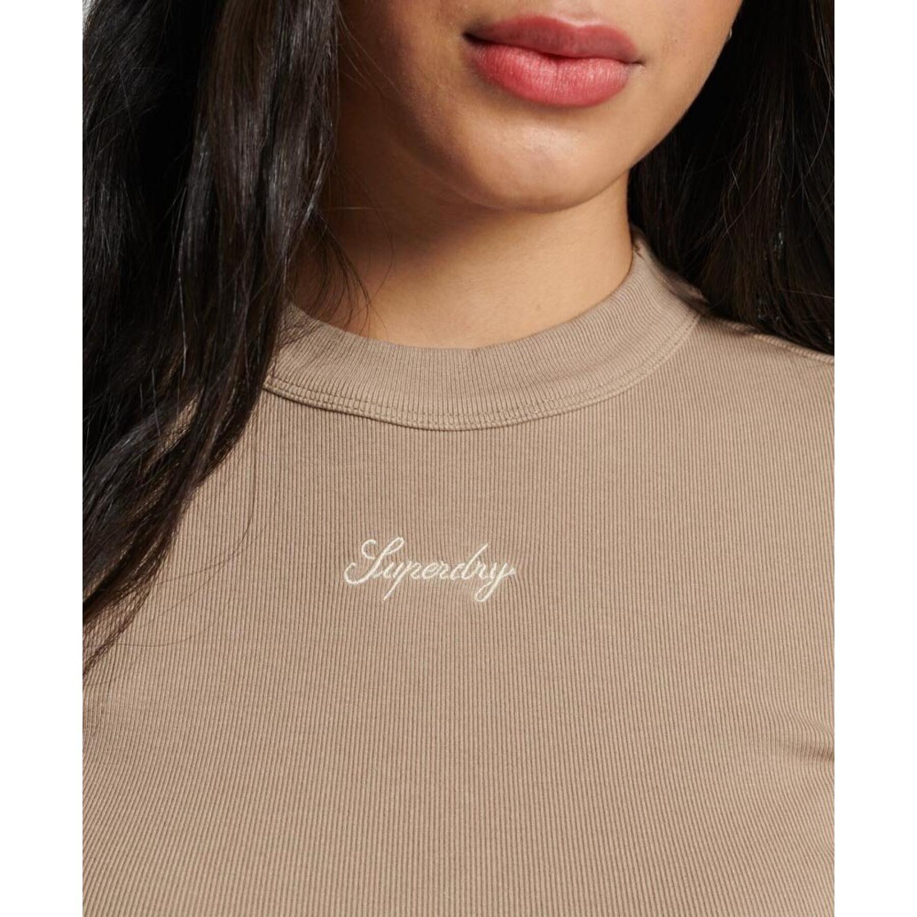 Women's ribbed embroidered long-sleeved fitted T-shirt Superdry