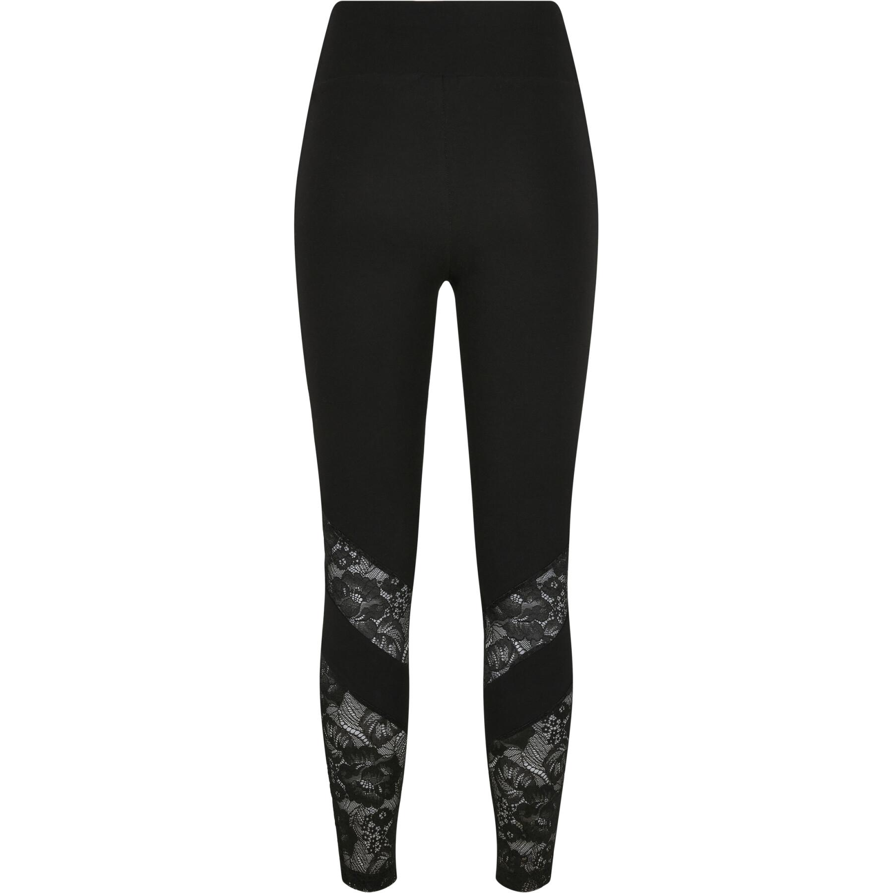 Women's high-waisted leggings Urban Classics lace inset (GT)