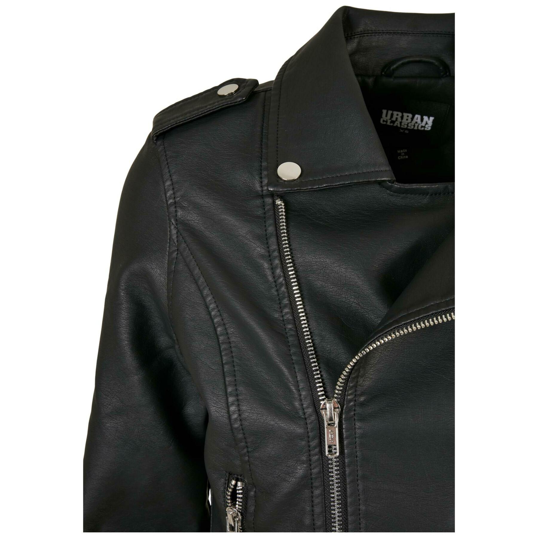 Synthetic leather jacket with belt woman Urban Classics Biker