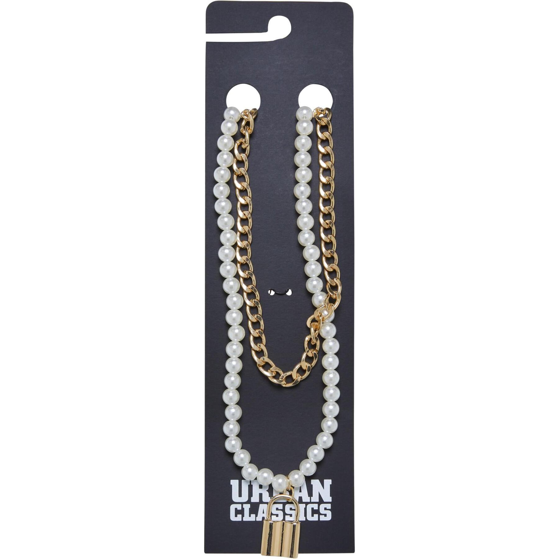 Women's necklace Urban Classics Padlock Pearl Layering