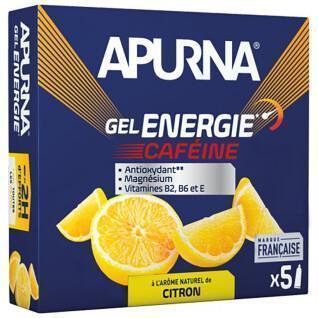 Pack of 5 lemon caffeine energy gels for difficult passages, including 1 free gel Apurna