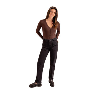 Women's black mid-rise cotton comfort mom jeans F.A.M. Paris Marie