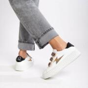 Women's sneakers Vanessa Wu blanches en cuir à scratchs léopard