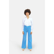 Women's royal blue high waisted stretch cotton flared jeans F.A.M. Paris Fauve