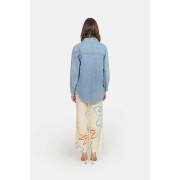 Women's oversized blue denim shirt with cotton pockets F.A.M. Paris Stella