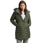 Mid-length hooded down jacket with fake fur for women Superdry